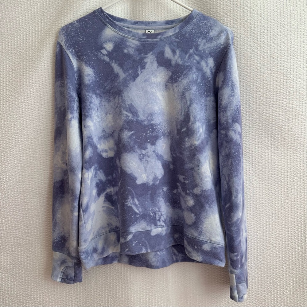 Athleta Girl Cozy Tie Dye Crewneck Sweatshirt Girls XL 14 Blue White Fleece